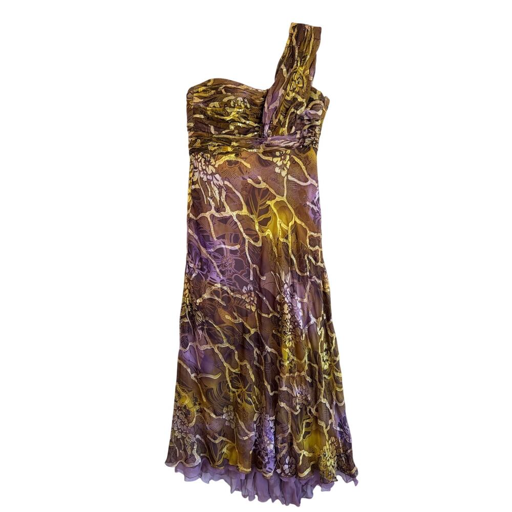 Vintage Gonzalo Calderon Couture 4 One Shoulder Floral Sequin Corsetry gold
